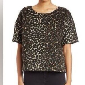 Lord & Taylor Leopard Print Wool Faux Fur Short Sleeve Boxy Top Size S Petite